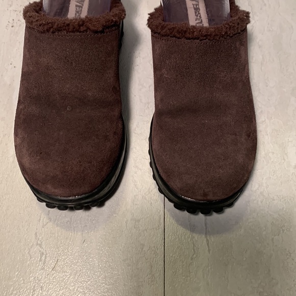 Riverstone Brown Leather Upper Brown Fur Lining Flat Platform Mule Clogs Size 6B - Picture 8 of 12